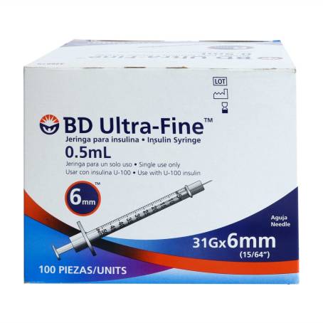 JERINGA 0.5mL. (BD U-Fine) Insulina c/AGUJA INTEGRADA 31Gx6mm. c/1 Pza.