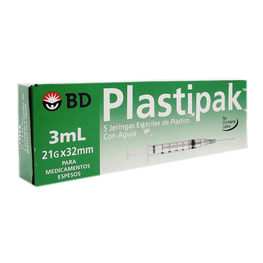 JERINGA 3 mL. (Plastipak) c/AGUJA 21Gx32mm. c/5 Pzs.