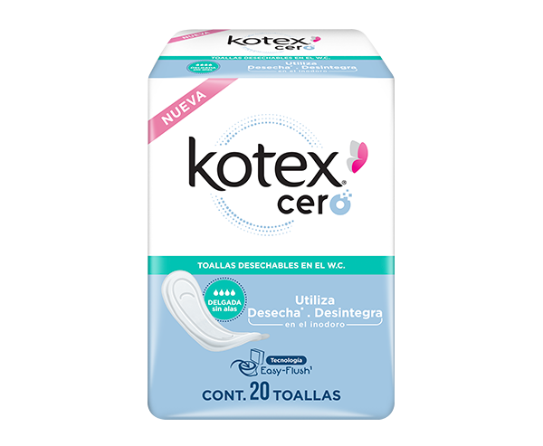 KOTEX CERO DELGADA s/ALAS Flujo Abundante Bolsa c/20 Toallas.
