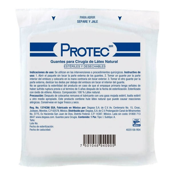 GUANTES LÁTEX CIRUGÍA Estéril (Protec) Talla 7-1/2 c/1 PAR.