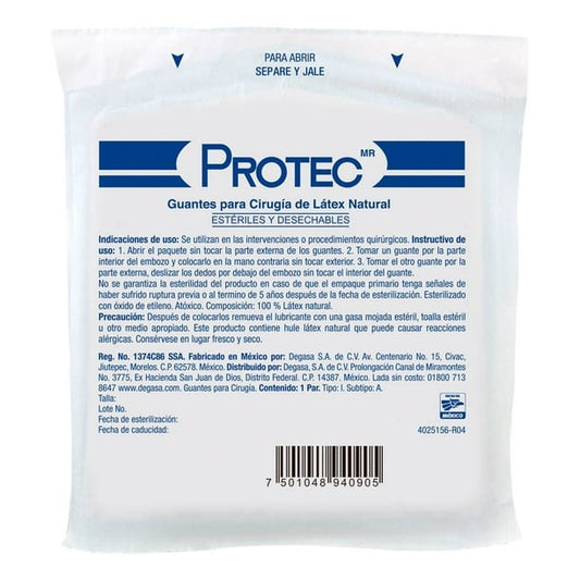 GUANTES LÁTEX CIRUGÍA Estéril (Protec) Talla 7-1/2 c/1 PAR.