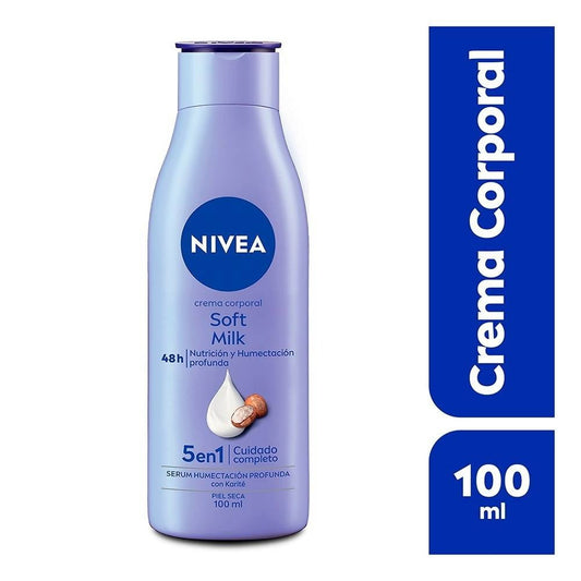 NIVEA SOFT MILK 48H Crema Corporal 5 en 1 Piel Seca 100 ML.