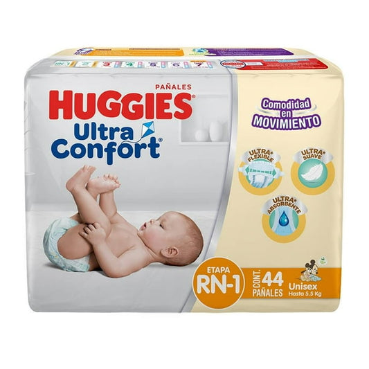 HUGGIES ULTRACONFORT Unisex (Etapa RN1 / 3-5.5 Kg.) c/44 Pzs.