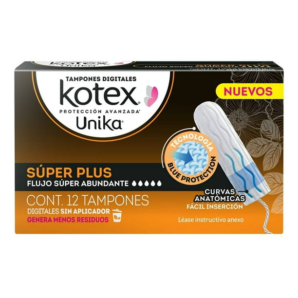 KOTEX UNIKA TAMPONES SÚPER PLUS Flujo Súper Abundante c/12 Pzs.