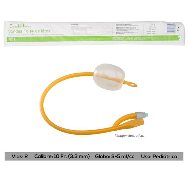 SONDA FOLEY de LATEX (SensiMedical) 2V/GLB 3-5/Cal. 10 Fr. c/1 Pza.