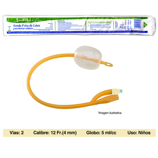 SONDA FOLEY de LATEX (SensiMedical) 2V/GLB 5/Cal. 12 Fr. c/1 Pza.