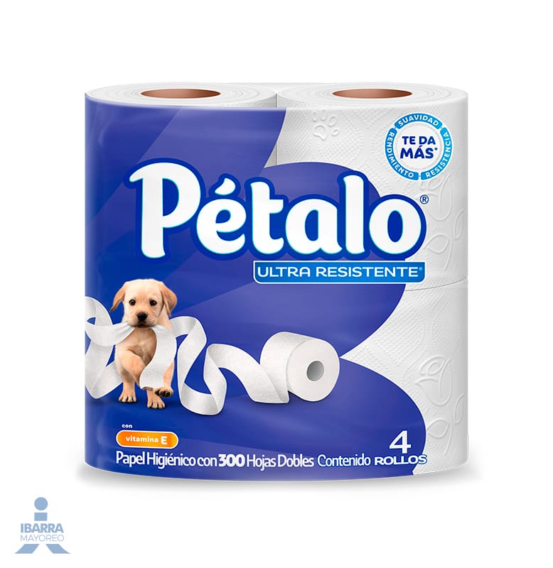 PETALO ULTRA RESISTENTE Papel Higiénico 300 Hojas Dobles Paq. c/4 ROLLOS.