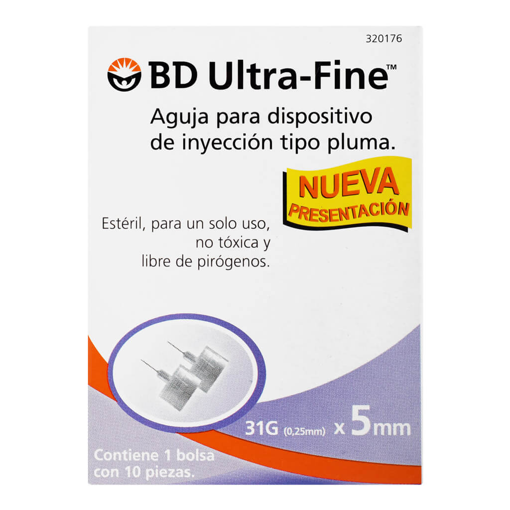 AGUJA PARA DISP. INY. TIPO PLUMA (BD U-Fine) 31Gx5mm. c/10 Pzs.