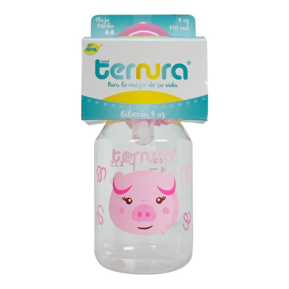 BIBERÓN "Ternura" ROSA c/MAMILA 4 OZ/120 ML.