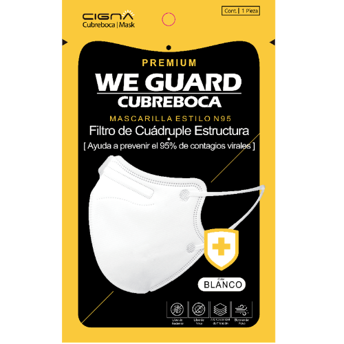 WE GUARD CUBREBOCA PREMIUM "Estilo N95" Bolsa c/1 Pza.