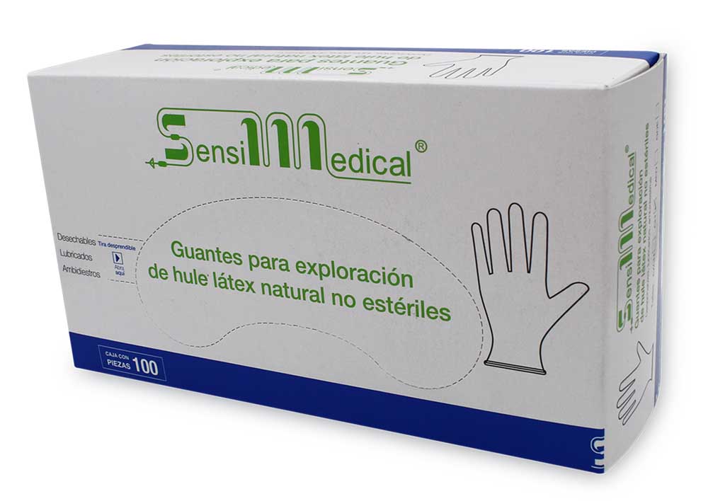 GUANTE LTX. EXPLORACIÓN NATURAL No Estéril (SensiMedical) MED. c/100 Pzs.