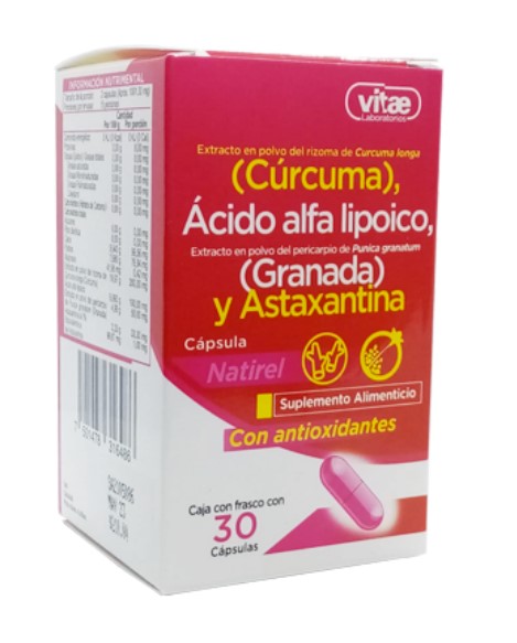 CÚRCUMA/ÁCIDO ALFA LIPOICO/GRANADA/ASTAXANTINA (Vitae) c/30 CAPS.