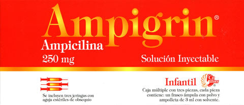 AMPIGRIN Infantil Sol. Iny. c/3 FCO. AMP. 250 MG. y 3 Jeringas.