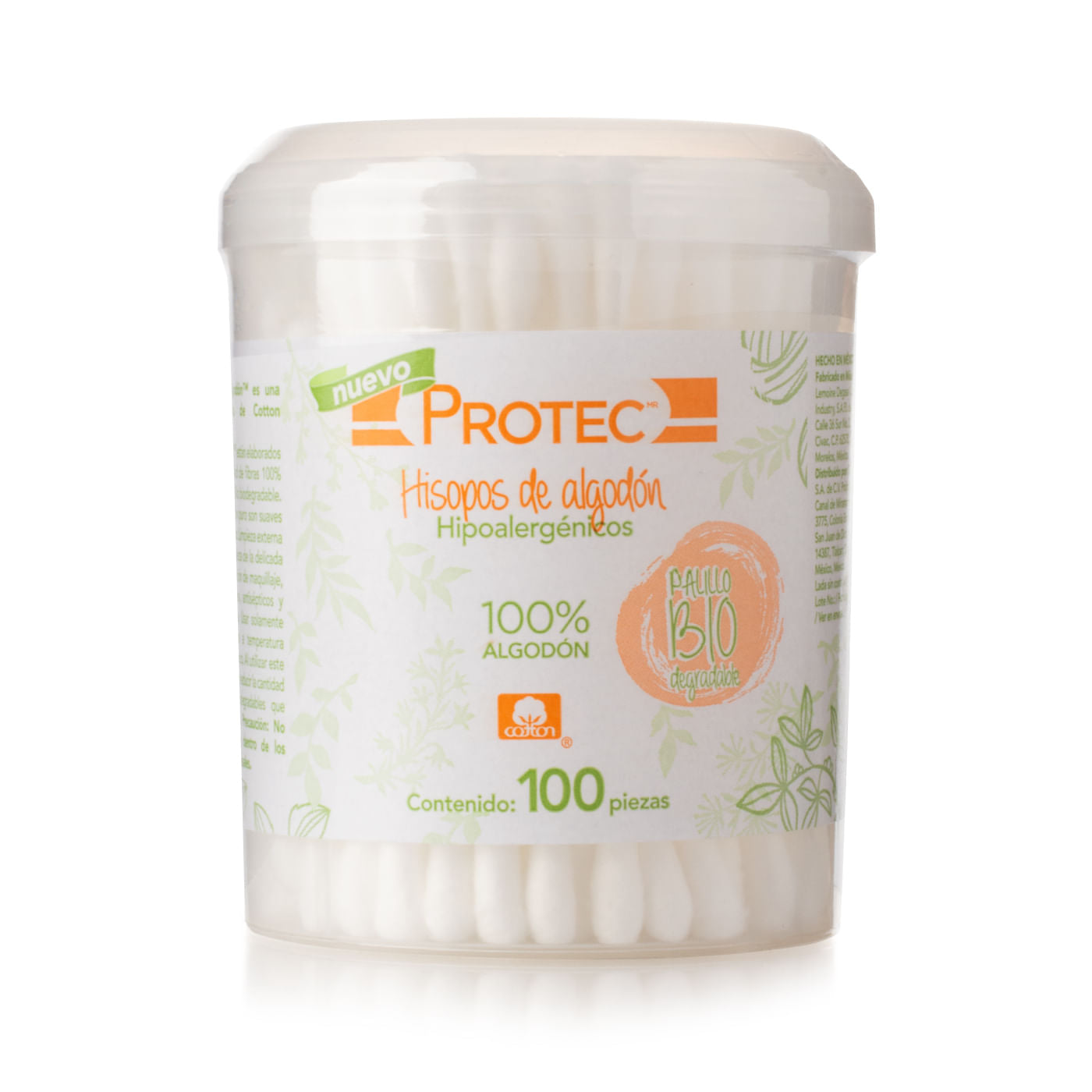 HISOPOS DE ALGODÓN Biodegradables (Protec) Tarro c/100 Pzs.