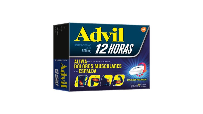 ADVIL 12 HORAS c/12 TABS. L.P. 600 MG.