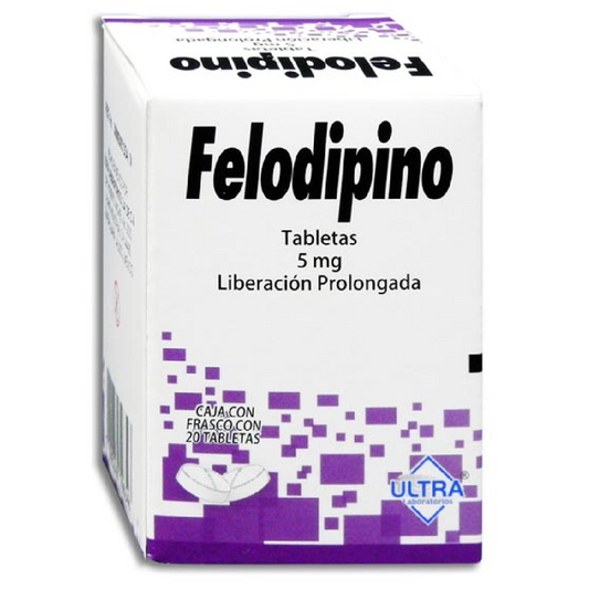 FELODIPINO (Ultra) c/20 TABS. L.P. 5 MG.