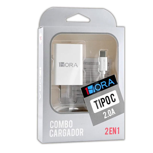 COMBO CARGADOR Mod. GAR080 Eda. USB 2.0A / Sda. Tipo-C / Col. Blanco.