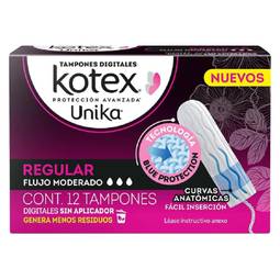 KOTEX UNIKA TAMPONES REGULAR Flujo Moderado c/12 Pzs.