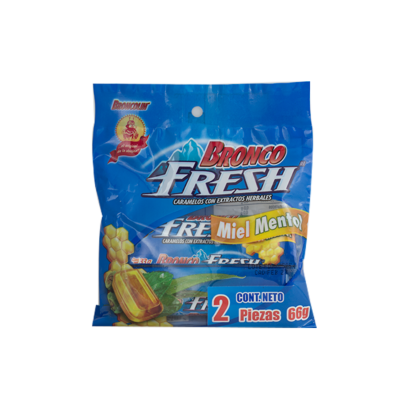 BRONCO FRESH CARAMELO Miel Mentol c/2 Pzs. 66 G.