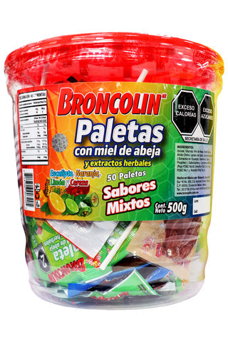 BRONCOLIN PALETAS Sabores Mixtos Vitrolero c/50 Pzs.10 G.