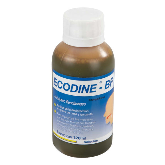 ECODINE-BF SoluciÛn AntisÈptica BucofarÌngeo Cja/Fco. 120 ML. 8 G/100 ML.