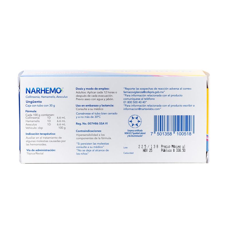 NARHEMO UNGÜENTO Tubo c/30 G. 1D/1D/1D.