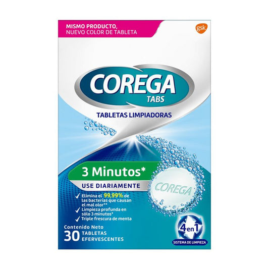 COREGA TABS (3 Minutos) c/30 TABS. LIMPIADORAS EFERVS.