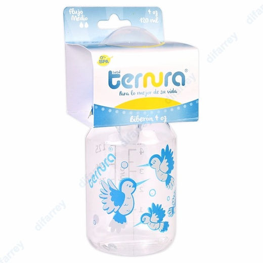 BIBERÓN "Ternura" AZUL c/MAMILA 4 OZ/120 ML.