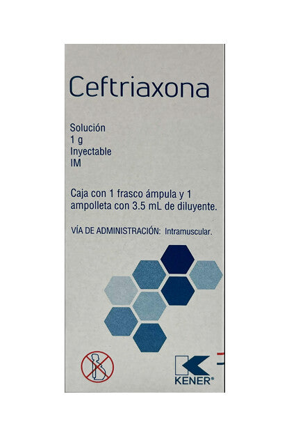 CEFTRIAXONA (Kener) I.M. Sol. Iny. c/1 FCO. AMP. 1 G/ 3.5 ML.