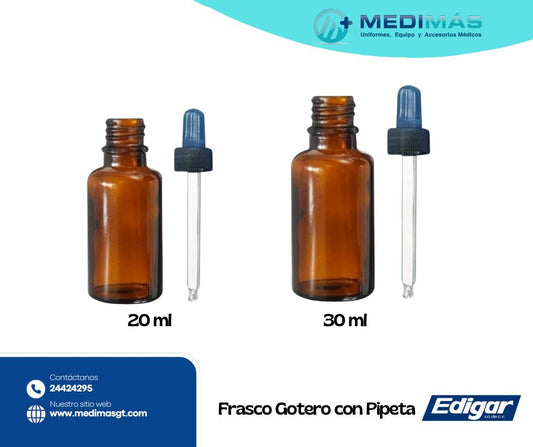 FRASCO GOTERO DE VIDRIO c/PIPETA (Edigar) Cap. 20 ML.