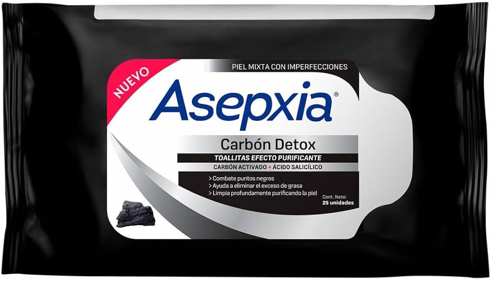 ASEPXIA Carbón Detox TOALLITAS PURIFICANTES Bolsa c/25 Pzs.