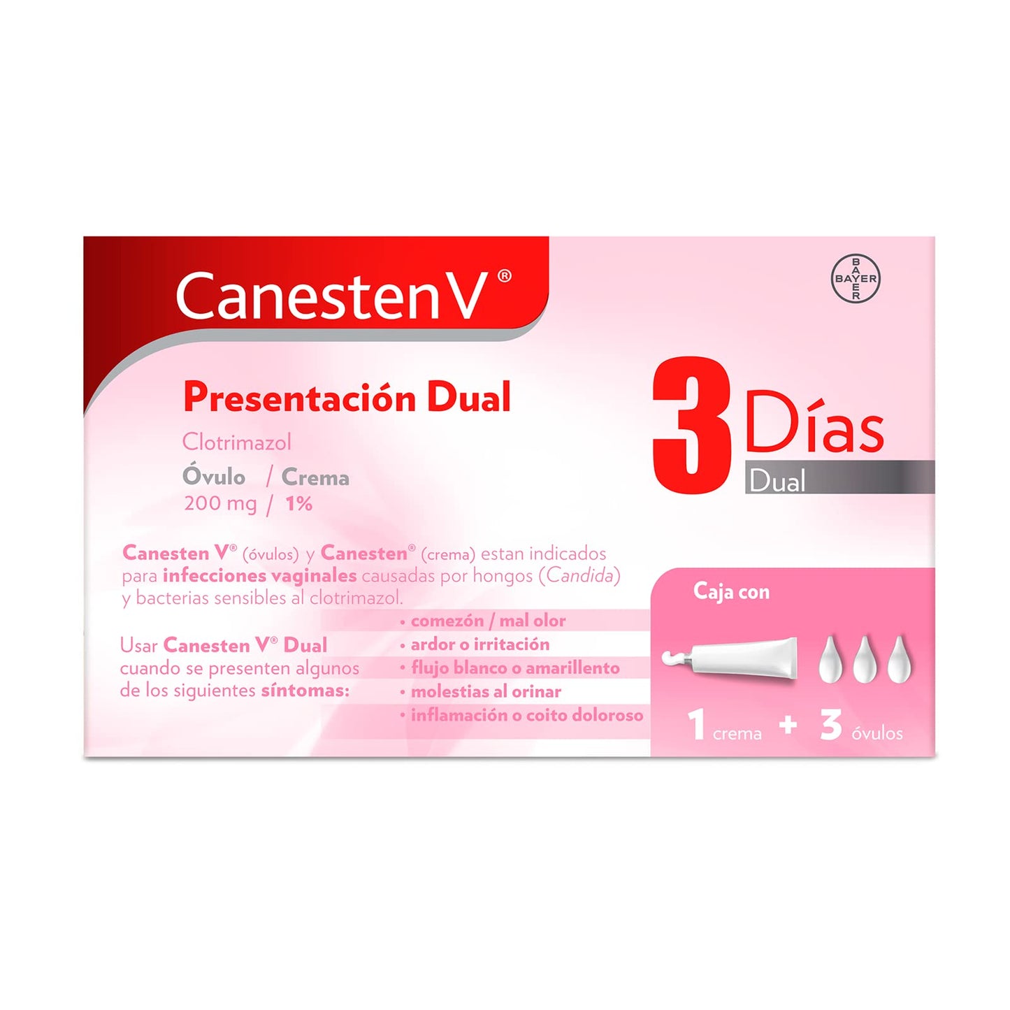 CANESTEN V Dual 3 DÍAS c/3 ÓVULOS 200 MG. y TUBO CREMA 10 G. 1%