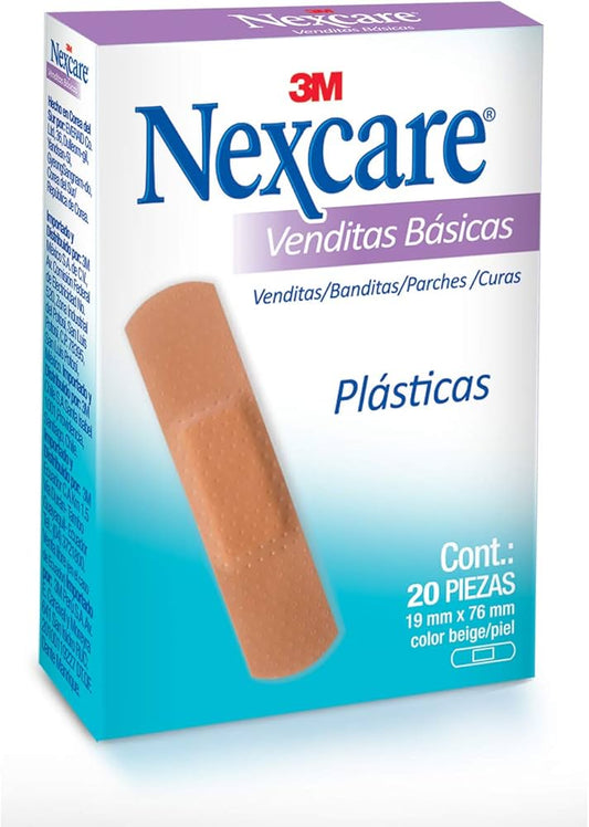 NEXCARE VENDITAS BÁSICAS Plásticas Color PIEL 19x76mm. Caja c/20 Pzs.