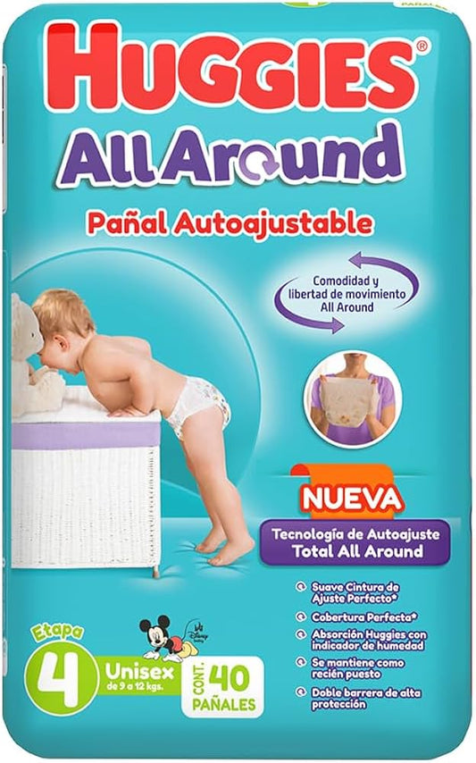 HUGGIES ALL AROUND (Etapa 4 / 9-12 Kg.) UNISEX c/40 Pzs.