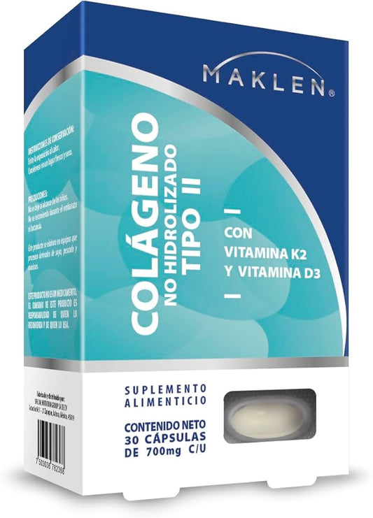 COLÁGENO NO HIDROLIZADO c/VIT. K2 y VIT. D3 (Maklen) c/30 CAPS. 700 MG.