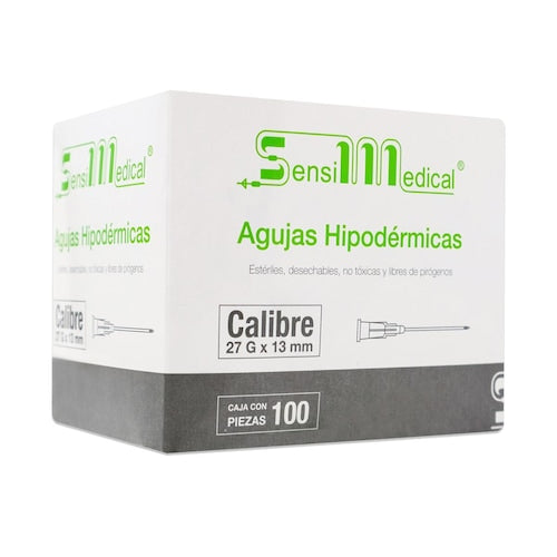 AGUJA HIPODERMICA (SensiMedical) 27Gx1/2"(13mm) Cja. c/100 Pzs.