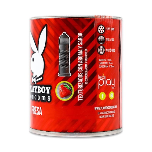 PLAYBOY TEXTURIZADO Aroma y Sabor FRESA Lata c/10 CONDONES.