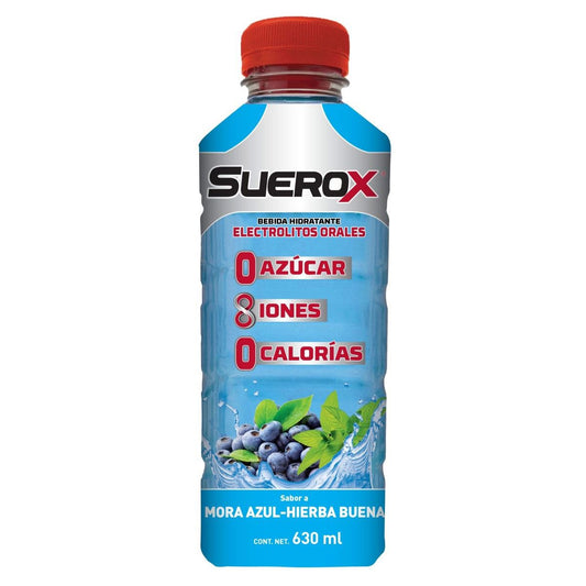 SUEROX 8 IONES Bebida Hidratante SABOR MORA AZUL-HIERBNA. 630 ML.