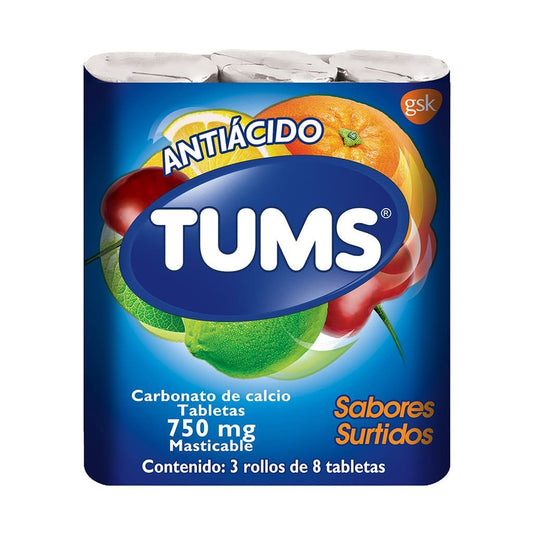 TUMS Sabs. Surts. Paq. c/3 ROLLOS c/8 TABS. Mast. 750 MG.