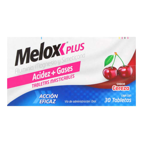 MELOX PLUS c/30 TABS. MASTICABLES Sab. Cereza 200/200/25 MG.