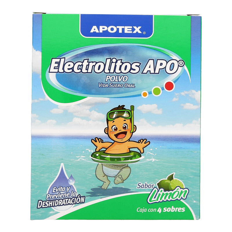 ELECTROLITOS APO Polvo Sabor Limón Caja c/4 SOBS. 28.3 G.