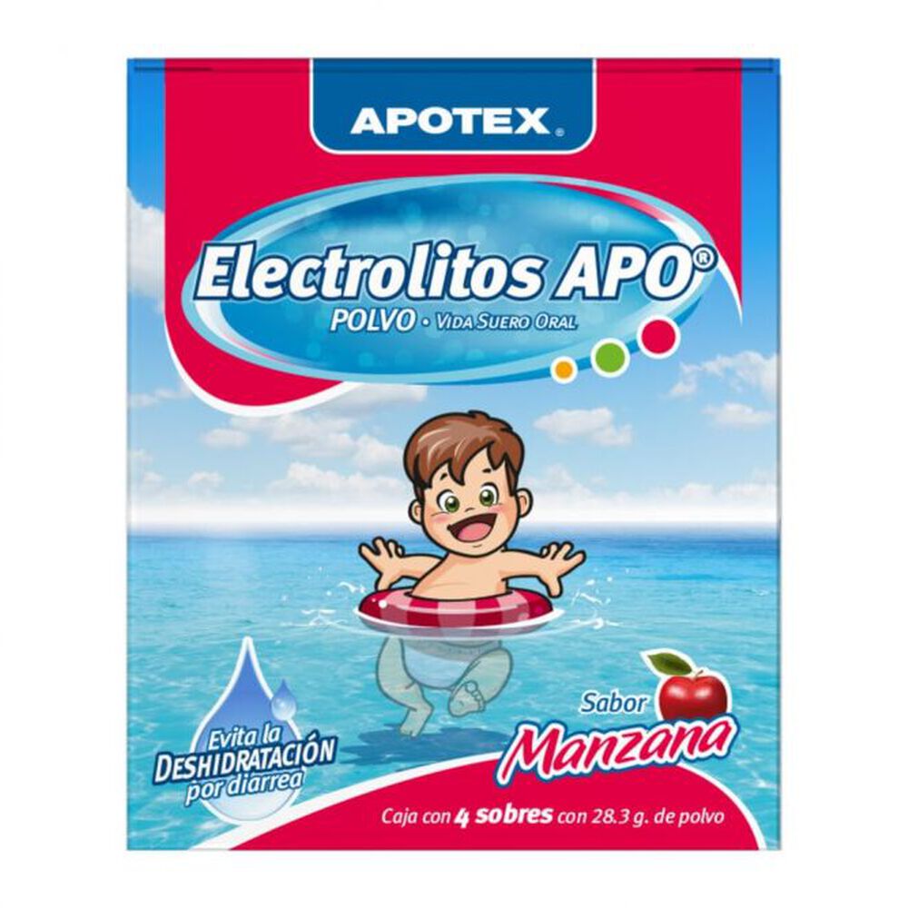 ELECTROLITOS APO Polvo Sabor Manzana Caja c/ 4 SOBS. 28.3 G.