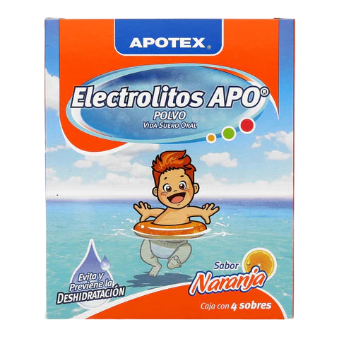 ELECTROLITOS APO Polvo Sabor Naranja Caja c/4 SOBS. 28.3 G.