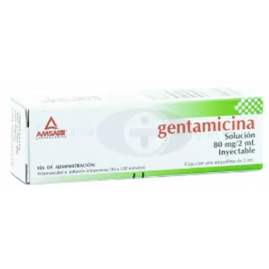 GENTAMICINA (Amsa) Sol. Iny. c/1 AMPTA. 80 MG/2 ML.