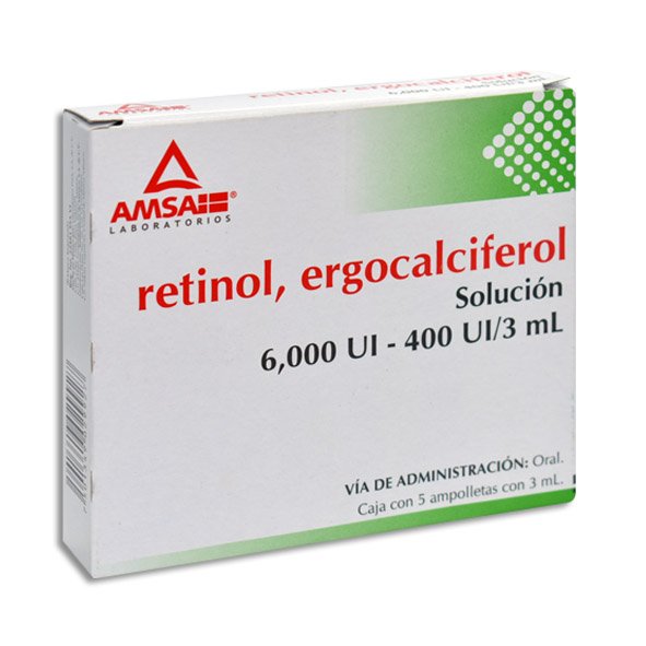 RETINOL/ERGOCALCIFEROL (Amsa) Sol. Ingble. c/5 AMPTAS. 6000-400 U/3 ML.