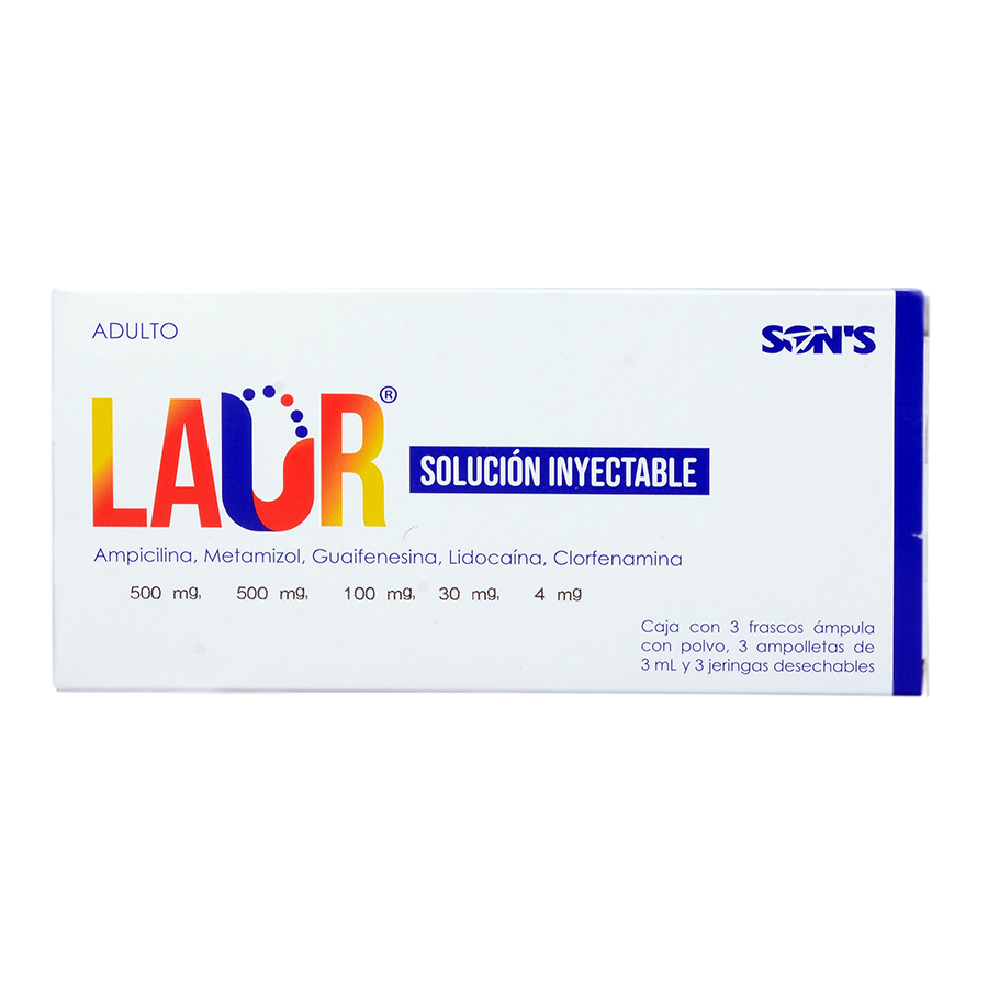 LAUR Adulto Sol. Iny. c/3 FCO. AMP. 500 MG. y 3 Jeringas.