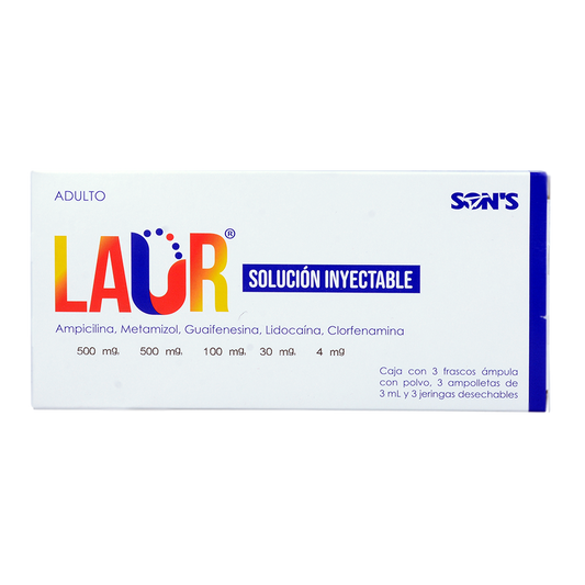 LAUR Adulto Sol. Iny. c/3 FCO. AMP. 500 MG. y 3 Jeringas.