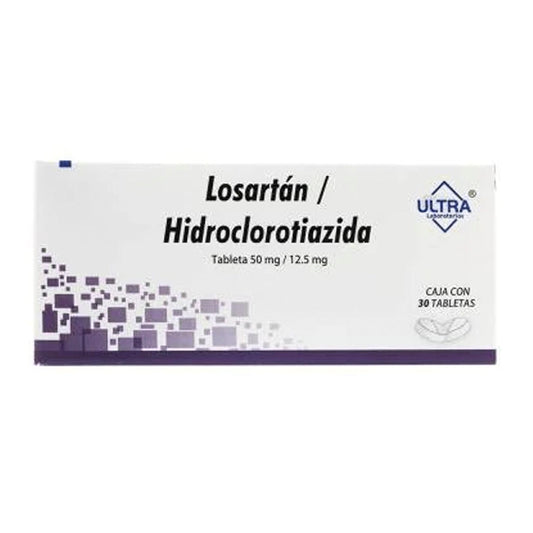 LOSARTÁN/HIDROCLOROTIAZIDA (Ultra) c/30 TABS. 50/12.5 MG.