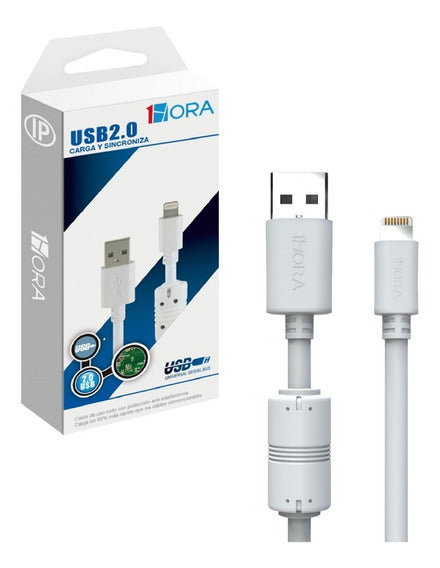 CABLE Eda. USB 2.0 / Sda. iPhone / 1.0 Mts. Mod. CAB075-B Col. Blanco.