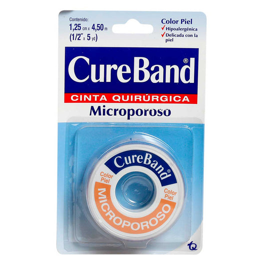 CURE BAND MICROPOROSO Rollo Col. Piel A: 1.25cm; L: 4.5m. Caja c/1 Pza.